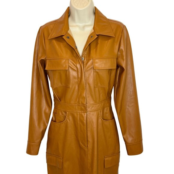 Marissa Webb Front Slit Brown Leather Shirt Dress - Size 4 - Picture 9 of 9